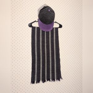 🩶 💜 Wool Baseball Cap & Striped Scarf Set No Flaws Purple Suede